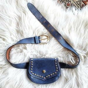 Upcycled vtg blue leather belt fanny/waist pack